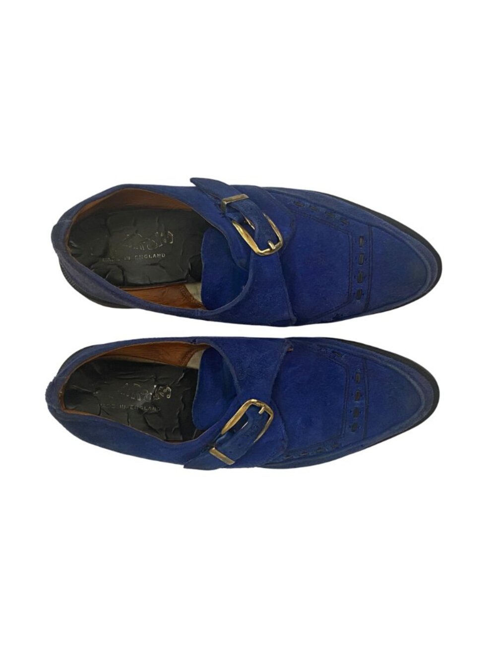 Rare Vtg Dr Martens Made in England Blue Suede Monk Strap Creepers UK 8 US 9 - Picture 5 of 14